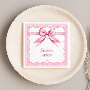 Pink bow coquette birthday party printed napkin