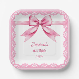 Pink bow coquette birthday party printed paper plate