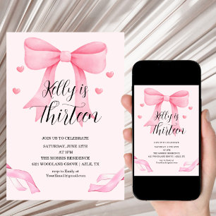Pink Bow Coquette Bow Birthday Invitation, 13th Invitation