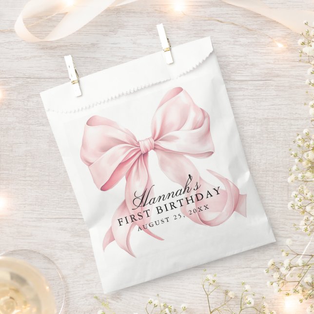 Pink Bow Coquette Bow Theme Favour Bags (Clipped)