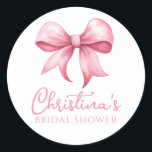 Pink Bow Coquette Bridal Shower Classic Round Sticker<br><div class="desc">These stickers feature a bow and a place to personalise with a name.</div>