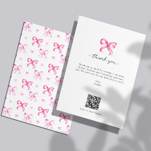 Pink Bow Coquette Bridal Shower Custom QR Code Thank You Card