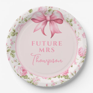 Pink Bow Coquette Bridal Shower Future Mrs Paper Plate