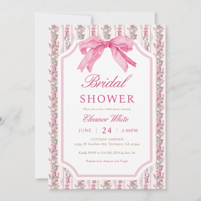 Pink Bow Coquette Bridal Shower Invitation (Front)