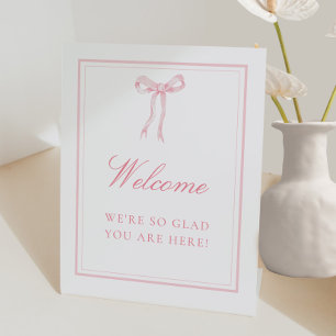 Pink Bow Coquette Bridal Shower Welcome Table Pedestal Sign
