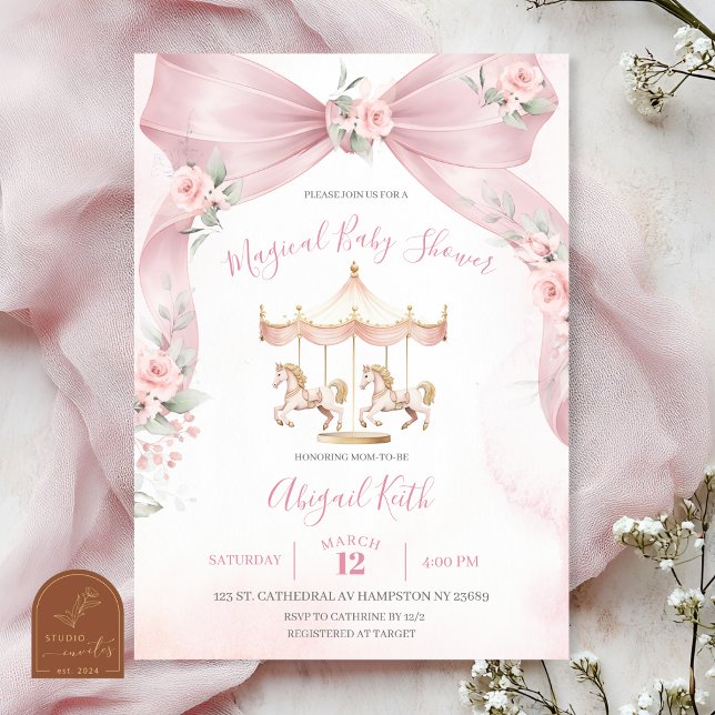 Pink Bow Coquette Carousel Baby Shower Invitation (Creator Uploaded)