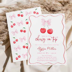 Pink Bow Coquette Cherry Baby Shower Invitation