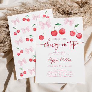 Pink Bow Coquette Cherry Baby Shower Invitation