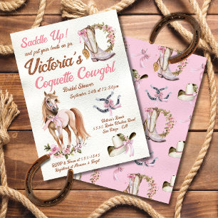 Pink bow Coquette Cowgirl Bridal Shower Invitation