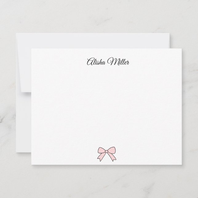 Pink Bow Coquette Custom Name Stationery Card (Front)