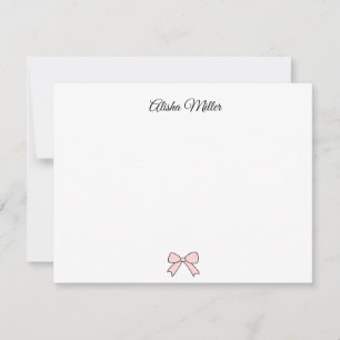 Pink Bow Coquette Custom Name Stationery Card