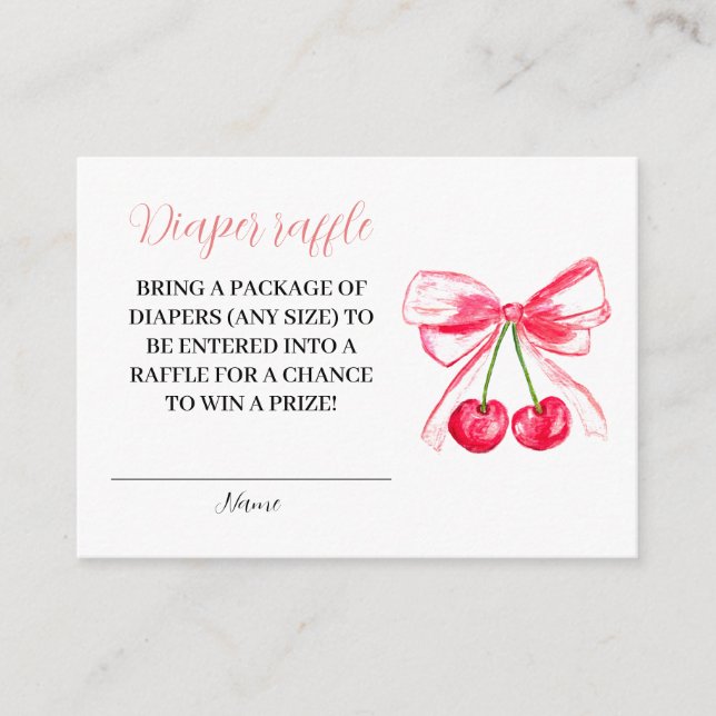 Pink Bow Coquette Diaper Raffle Baby Shower Enclosure Card (Front)