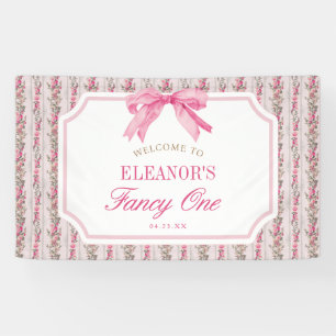 Pink Bow Coquette Fancy One Birthday Party Banner