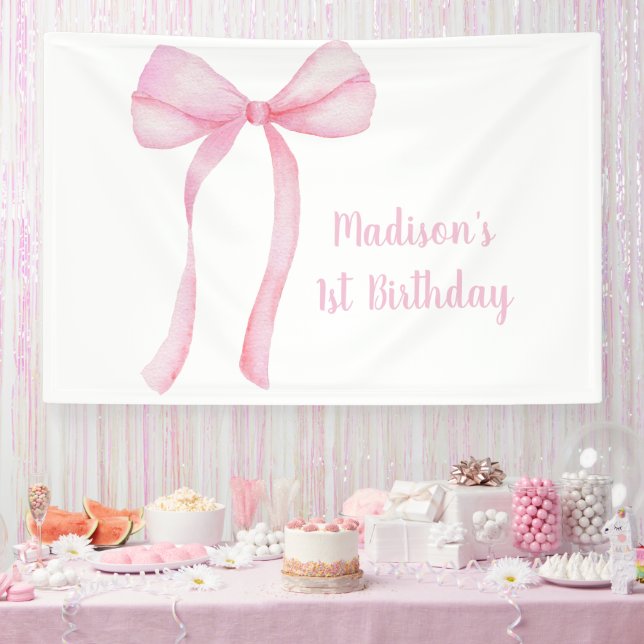 Pink Bow Coquette First Birthday Banner (Party)