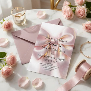 Pink bow coquette first birthday bash invitation