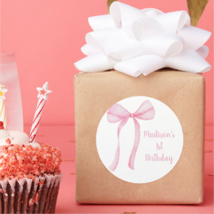 Pink Bow Coquette First Birthday Classic Round Sticker