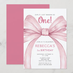 Pink Bow Coquette First Birthday Invitation