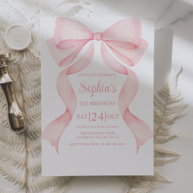 Pink Bow Coquette First Birthday Invitation (Creator Uploaded)