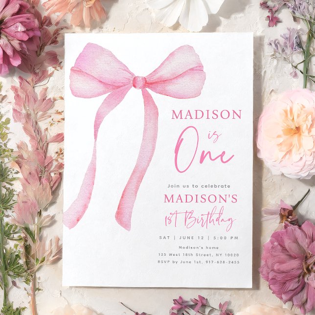 Pink Bow Coquette First Birthday Invitation (Creator Uploaded)