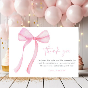 Pink Bow Coquette First Birthday Thank You Card