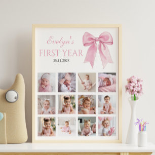 Pink Bow Coquette First Year Photo Milestone Poster