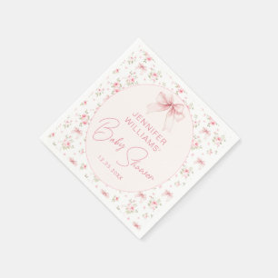 Pink Bow Coquette Floral Baby Girl Shower Paper Napkin