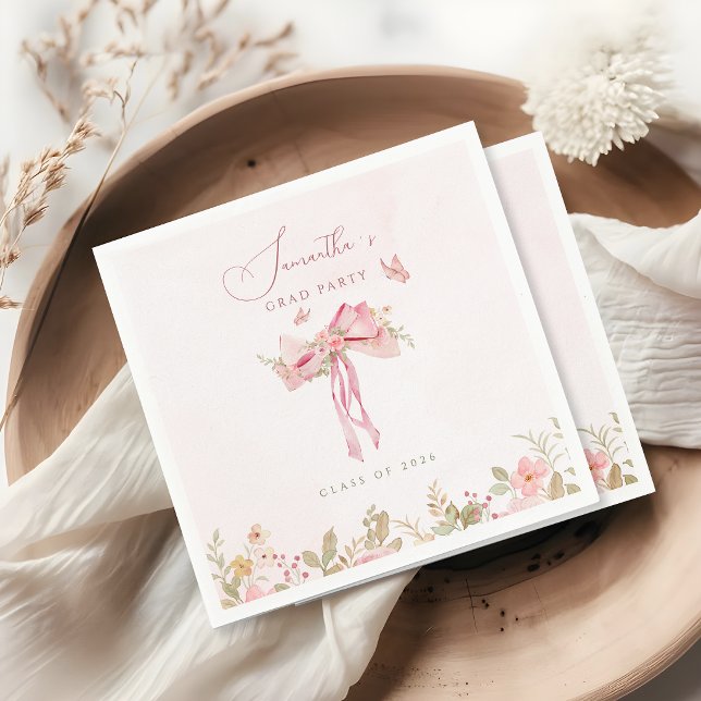  Pink bow coquette FLORAL graduation  Napkin (Creator Uploaded)