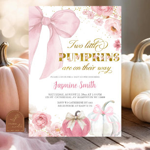 Pink Bow coquette floral Pumpkin Twins Baby Shower Invitation