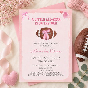 Pink Bow Coquette Football Baby Shower Invitation