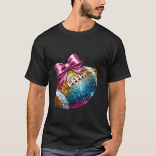 Pink Bow Coquette Football Disco Ball Game Day Mum T-Shirt