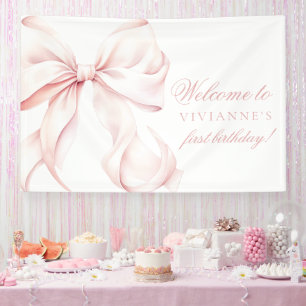 Pink Bow Coquette Girl 1st Birthday Banner