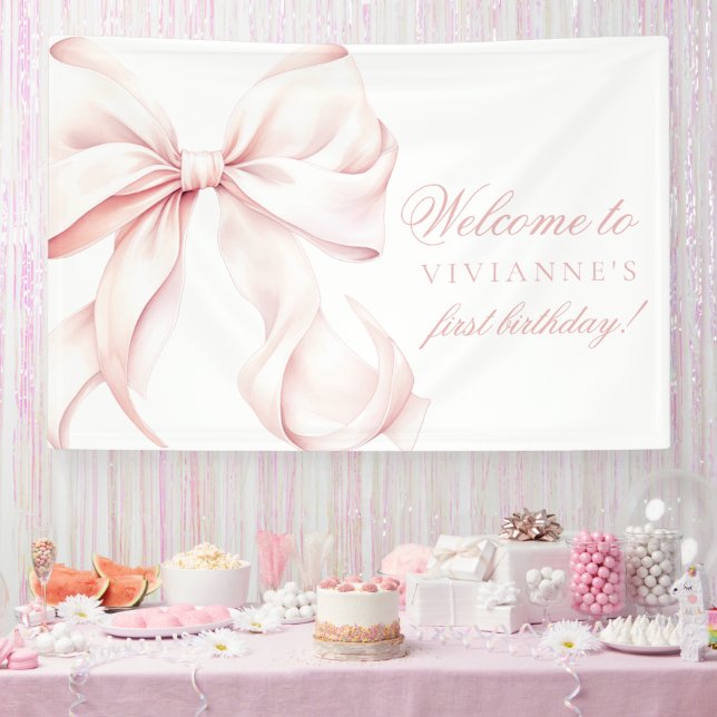 Pink Bow Coquette Girl 1st Birthday Banner (Party)