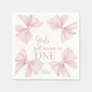 Pink Bow Coquette Girl 1st Birthday Napkin