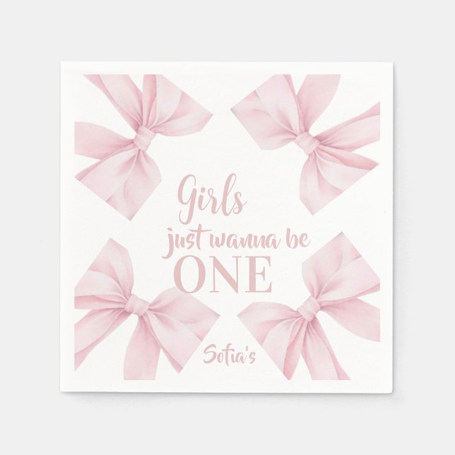 Pink Bow Coquette Girl 1st Birthday  Napkin (Creator Uploaded)