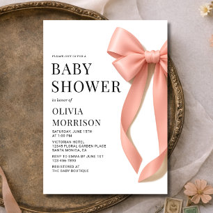 Pink Bow  Coquette Girl Baby Shower Invitation