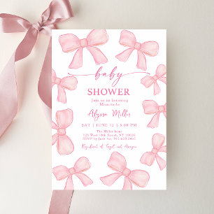 Pink Bow Coquette Girl Baby Shower Invitation