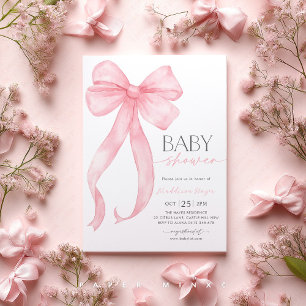 Pink Bow Coquette Girl Baby Shower  Invitation