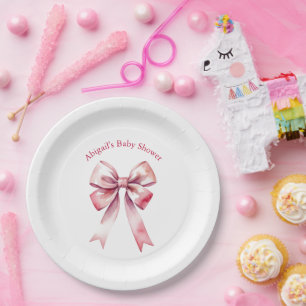 Pink Bow Coquette Girl Baby Shower Paper Plate