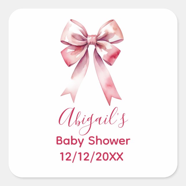 Pink Bow Coquette Girl Baby Shower  Square Sticker (Front)