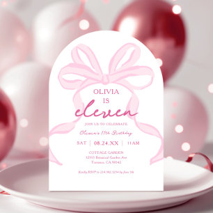 Pink Bow Coquette Girls 11th Birthday Party Arch Invitation