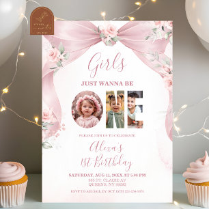 Pink Bow Coquette Girls Just wanna be ONE Invitation