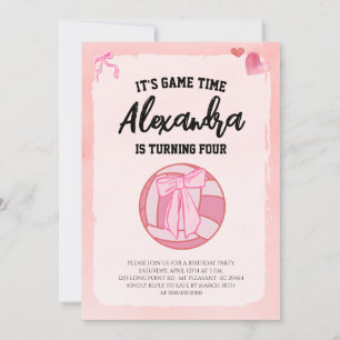Pink Bow Coquette Girls Volleyball Birthday Party Invitation
