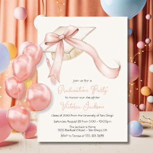 Pink Bow Coquette Girly Graduation Cap Invitation
