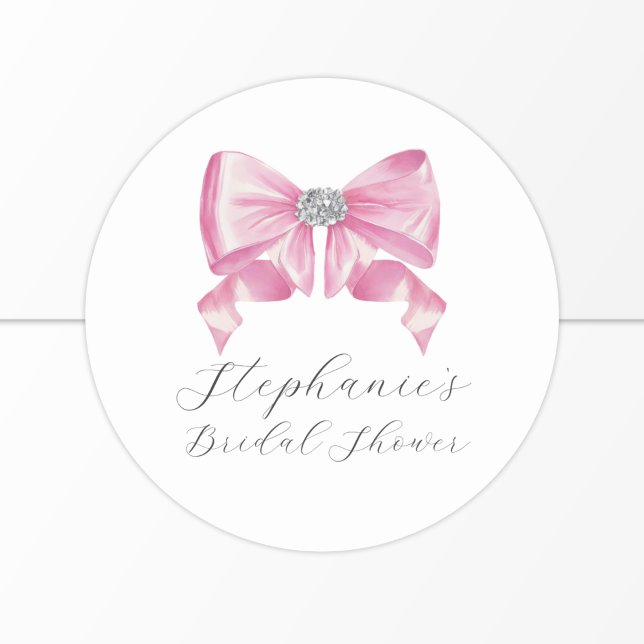Pink Bow Coquette Glam Bridal Shower Classic Round Sticker (Creator Uploaded)