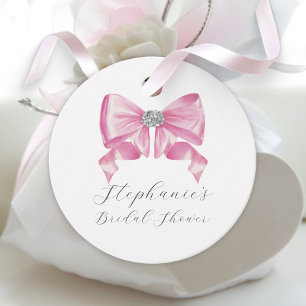 Pink Bow Coquette Glam Bridal Shower Favour Tags