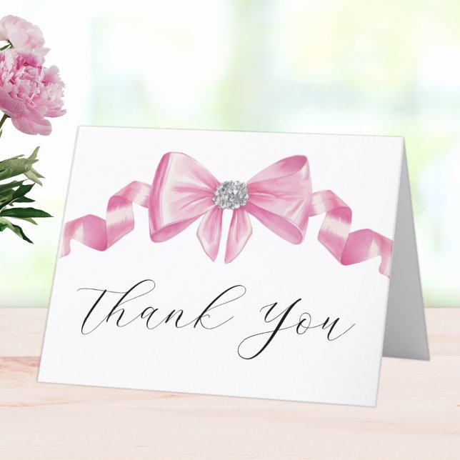 Pink Bow Coquette Glam Bridal Shower Thank You Card (Creator Uploaded)