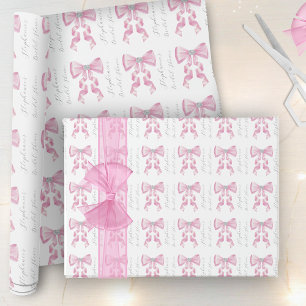 Pink Bow Coquette Glam Bridal Shower Wrapping Paper