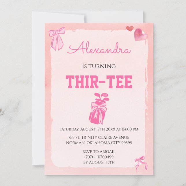 Pink Bow Coquette Golf 30th Birthday Party Invitation (Front)