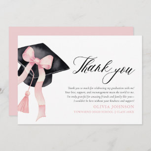Pink Bow Coquette Graduation Cap Thank You Cards