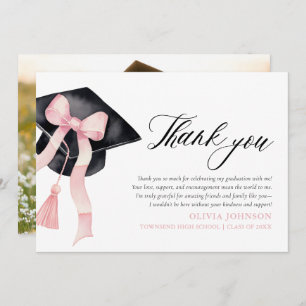 Pink Bow Coquette Graduation Cap Thank You Cards